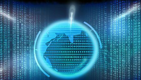 Abstract futuristic technology background with globe and binary code. Vector illustration.の素材