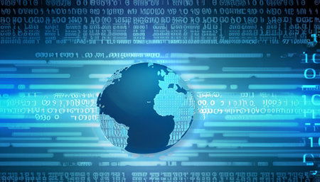 Digital composite of Blue binary code with globe and binary code over blue backgroundの素材