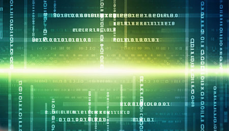 Binary code on abstract green background. Technology concept. 3D Renderingの素材