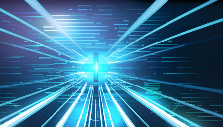 Abstract technology background with glowing lines and blue light. Vector illustration.の素材