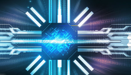 Digital technology background image with hexagons and binary code. 3d renderingの素材