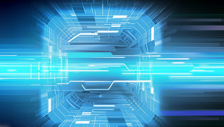 Abstract technology background, 3D illustration, horizontal, toned.の素材