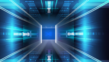 Abstract blue technology background with glowing lines. 3D Rendering.の素材