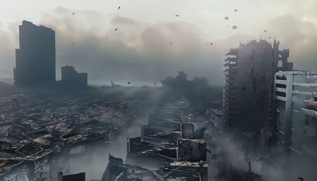 3d rendering of a big city in a foggy day.の素材