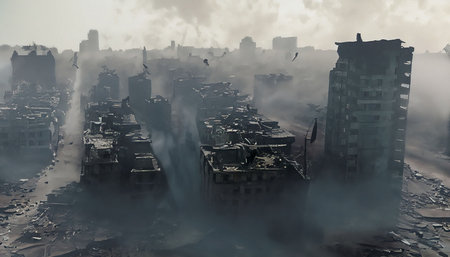 3D Illustration of a ruined city. 3D rendering.の素材
