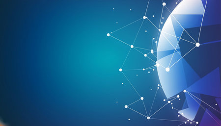 Abstract polygonal space low poly dark background with connecting dots and linesの素材