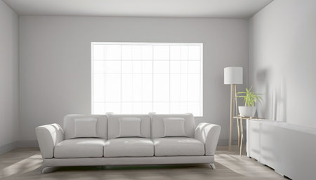Interior of modern living room with white sofa  3D renderingの素材