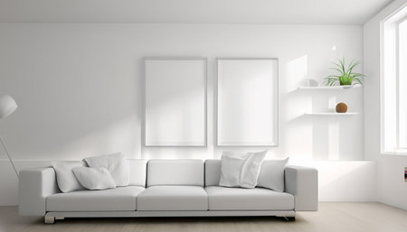 modern bright interiors apartment Living room mockup illustration 3D rendering computer generated imageの素材
