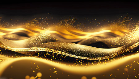 Golden wave background. 3d rendering, 3d illustration. Luxury golden background.の素材