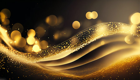 Golden glittering wave with bokeh effect. Vector illustration.の素材