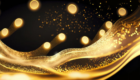 Gold glittering background with bokeh lights. Vector illustration.の素材