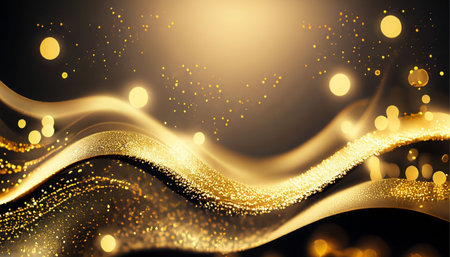 Golden abstract background with glitter and bokeh. Vector illustration.の素材