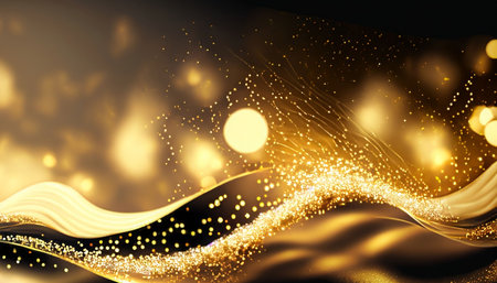 abstract golden wave background with lights and sparkles, vector illustrationの素材