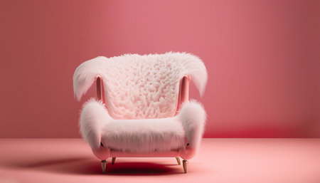 Pink armchair with fur on a pink background. 3d renderingの素材