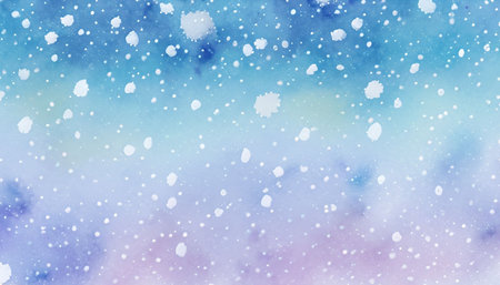 Abstract winter watercolor background with snowflakes. Hand drawn illustration.の素材