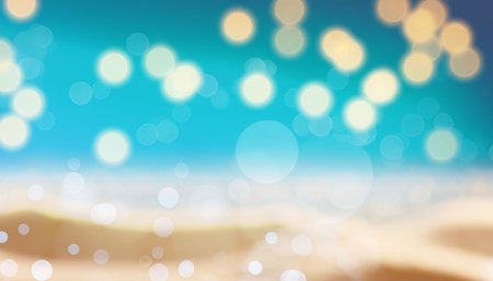 Blurred summer beach with bokeh sun light wave abstract background.の素材