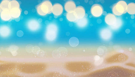 Summer beach with bokeh lights and sand. Vector illustration.の素材