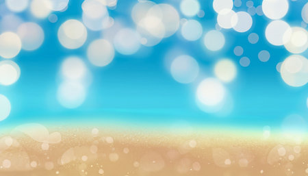 Summer beach background with bokeh defocused lights. Vector illustration.の素材