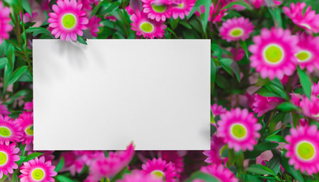 Blank paper with pink flowers background. 3d rendering illustration.の素材