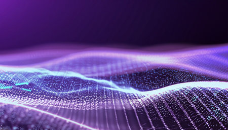 Data technology abstract futuristic illustration. Low poly shape with connecting dots and lines on dark background. 3D rendering. Big data visualization.の素材