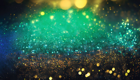 glitter vintage lights background. gold and blue. de-focusedの素材