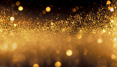 golden glitter vintage lights background. gold and black. de focusedの素材