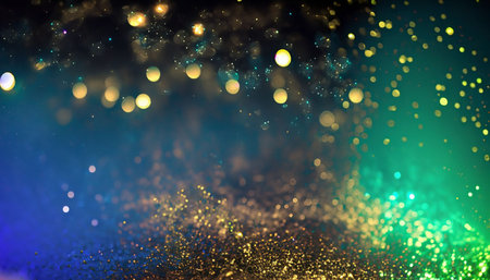 glitter vintage lights background. gold, blue and black. de-focusedの素材
