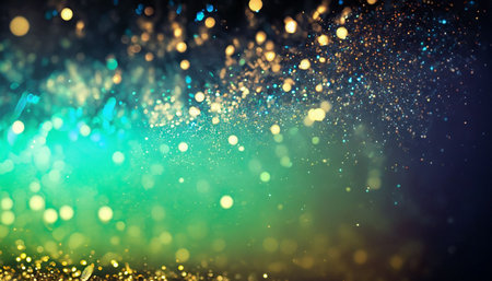 glitter vintage lights background. gold, blue and black. de-focusedの素材