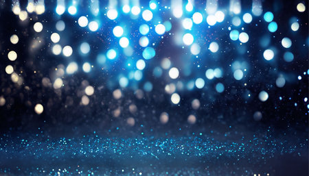 background of abstract glitter lights. gold, blue and black. de focusedの素材
