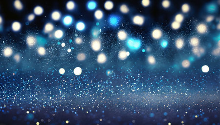 glitter vintage lights background. silver, blue and black. de-focusedの素材