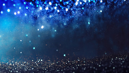 glitter vintage lights background. black and blue. de-focusedの素材