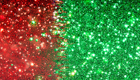 Green and red glitter christmas abstract background with bokeh lightsの素材