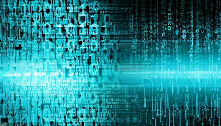 Binary code on blue background, digital technology concept, 3d illustrationの素材