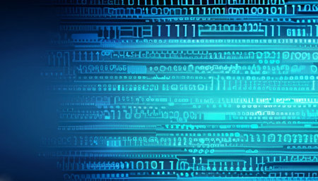Digital composite of Blue binary code against blue background with vignetteの素材