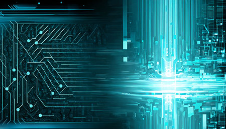 Abstract technology background with circuit board and light effects. 3D Renderingの素材
