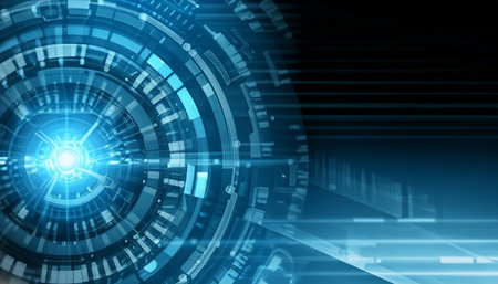 abstract technology background with hexagons and blue lights. 3d renderingの素材