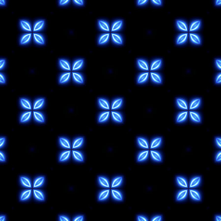 Seamless pattern with blue neon lights on a black background.の写真素材