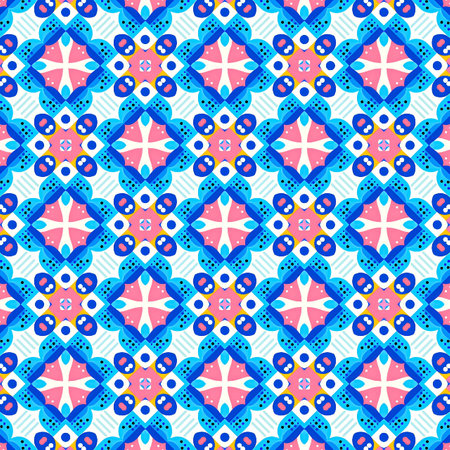 Talavera pattern.  Azulejos portugal. Turkish ornament. Moroccan tile mosaic. Spanish porcelain. Ceramic tableware, folk print. Spanish pottery. Ethnic background.の写真素材
