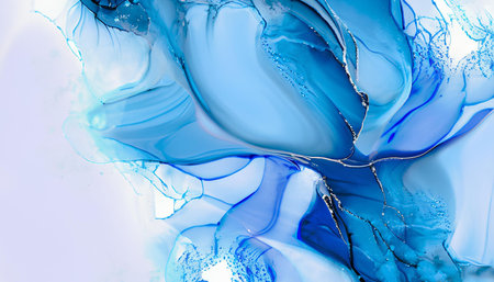 Alcohol ink abstract background. Blue and white liquid texture. Fragment of artworkの素材