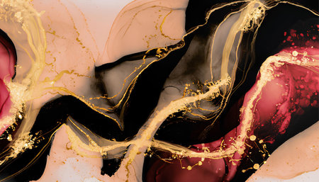 Marble abstract acrylic background. Marbling artwork texture. Agate ripple pattern. Gold powder.の素材