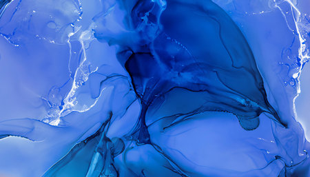 Alcohol ink texture. Blue abstract background. Close-up of the painting.の素材