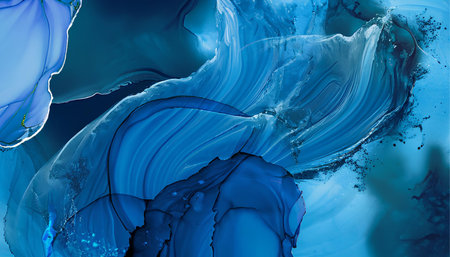 Abstract background with blue and white acrylic paints. Hand-drawn illustration.の素材