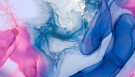 Abstract background of acrylic paint in blue, pink and white colors.の素材