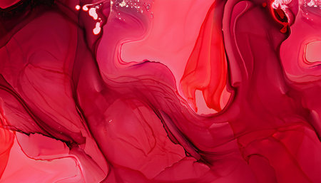 Abstract background of acrylic paint in red and pink tones. Liquid marble pattern.の素材