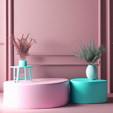 Minimalist interior with pastel colors. 3d render.の素材