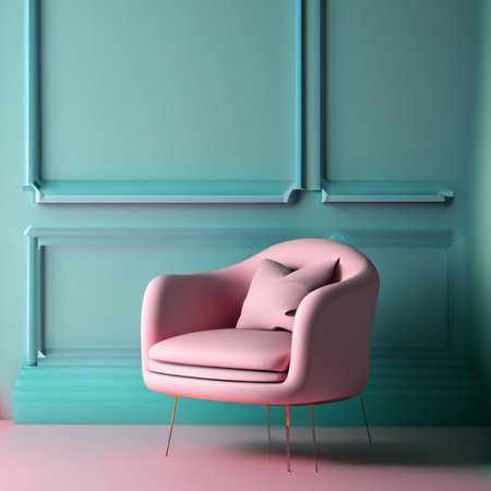 Pink armchair in minimalistic interior. 3d render illustration.の素材