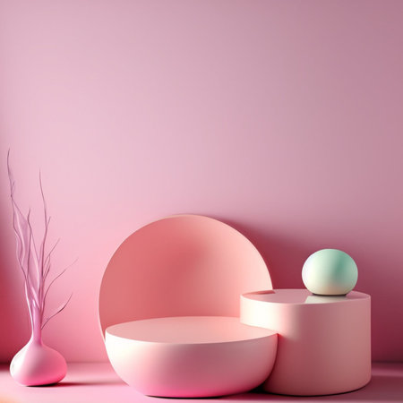 3d render of minimal geometric forms, podium for product display.の素材
