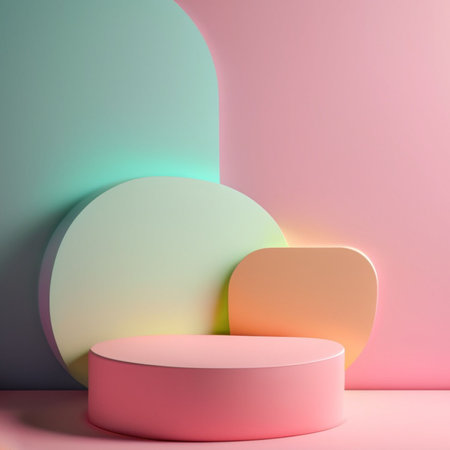 3d render, abstract minimal geometric shapes, pastel colors, podiums for product presentationの素材