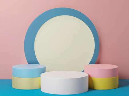 3d render, abstract minimal geometric forms, pastel colors, podiums for your designの素材