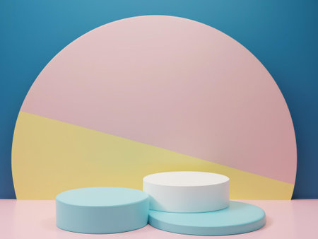 Minimalist abstract background, primitive geometrical figures, pastel colors, 3D renderの素材
